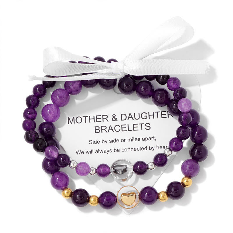 Olivenorma 2Pcs Natural Gemstone Mother & Sister Beaded Bracelet - Amethyst - image 6