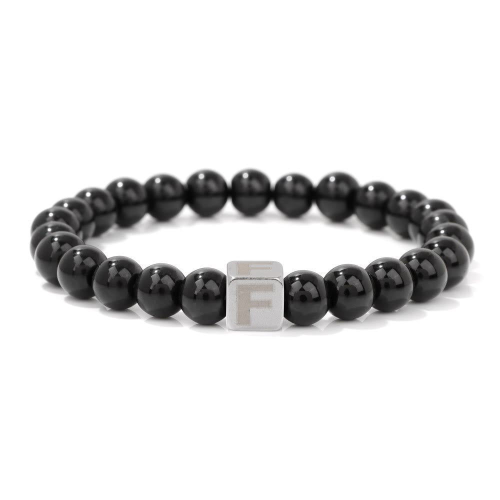 Olivenorma 8mm Initial Cube Obsidian Beaded Bracelet - F - image 9