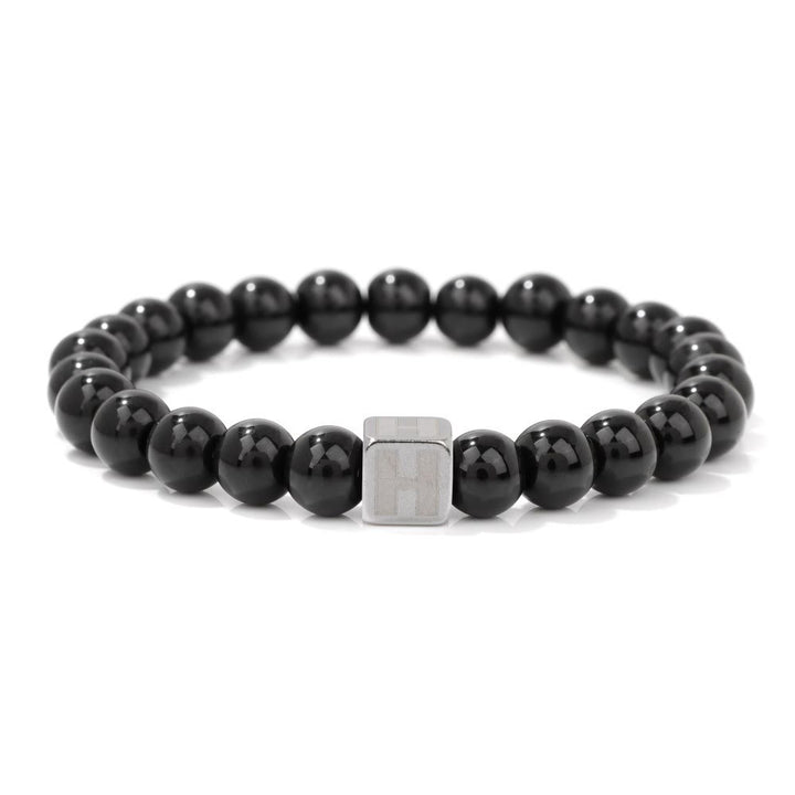Olivenorma 8mm Initial Cube Obsidian Beaded Bracelet - H - image 11