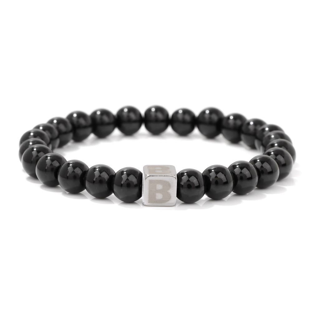 Olivenorma 8mm Initial Cube Obsidian Beaded Bracelet - B - image 3
