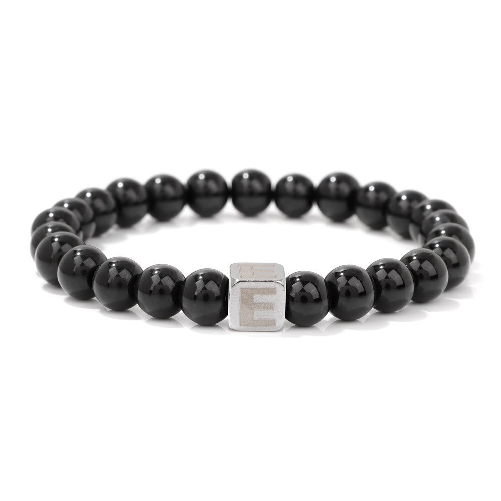 Olivenorma 8mm Initial Cube Obsidian Beaded Bracelet - E - image 8