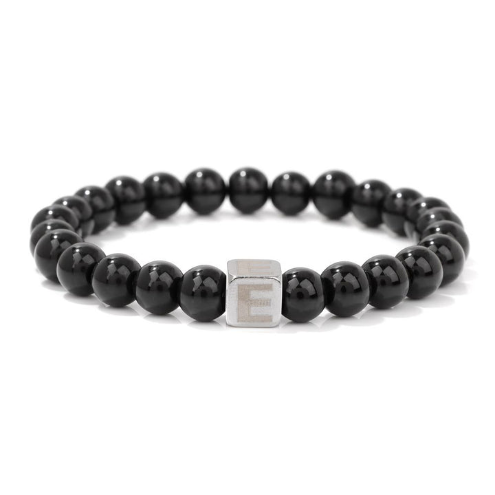 Olivenorma 8mm Initial Cube Obsidian Beaded Bracelet - E - image 8