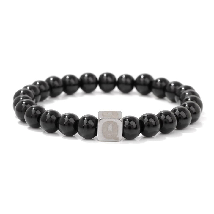 Olivenorma 8mm Initial Cube Obsidian Beaded Bracelet - Q - image 20