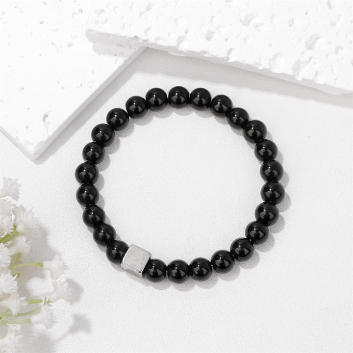 Olivenorma 8mm Initial Cube Obsidian Beaded Bracelet - image 2