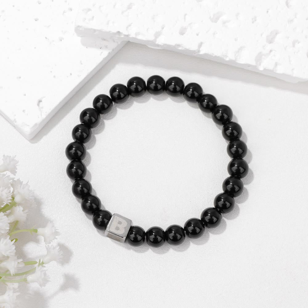 Olivenorma 8mm Initial Cube Obsidian Beaded Bracelet - image 4