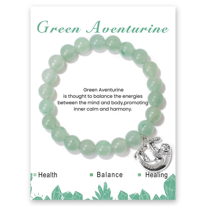 Olivenorma Sloth Charm Round Gemstone Energy Beaded Bracelet - Green Aventurine - image 11