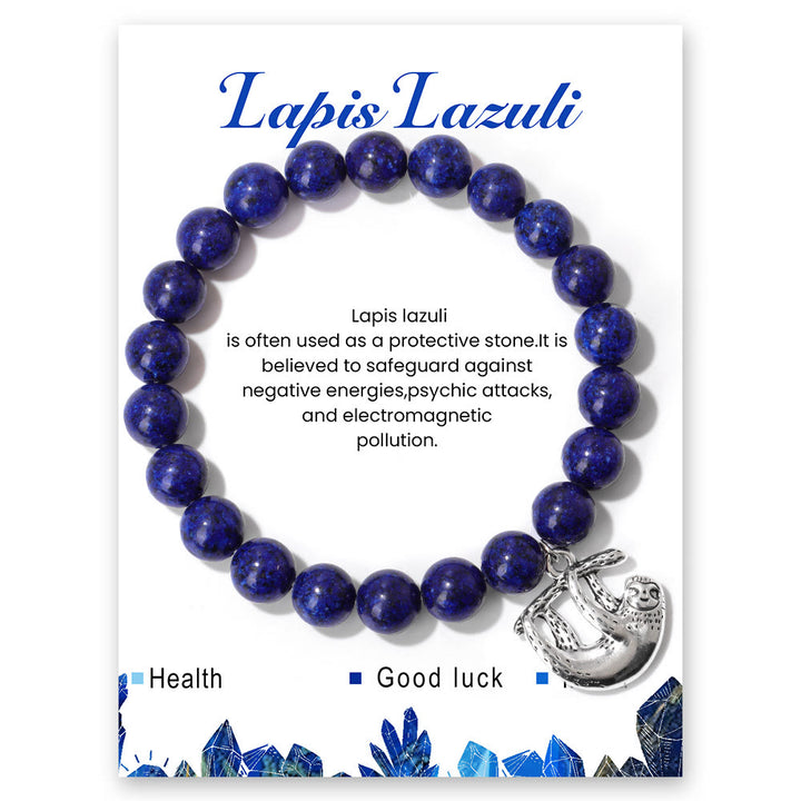 Olivenorma Sloth Charm Round Gemstone Energy Beaded Bracelet - Lapis Lazuli - image 3