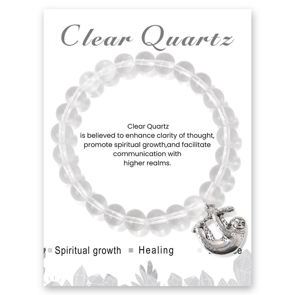 Olivenorma Sloth Charm Round Gemstone Energy Beaded Bracelet - Clear Quartz - image 15