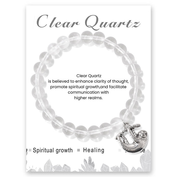 Olivenorma Sloth Charm Round Gemstone Energy Beaded Bracelet - Clear Quartz - image 15