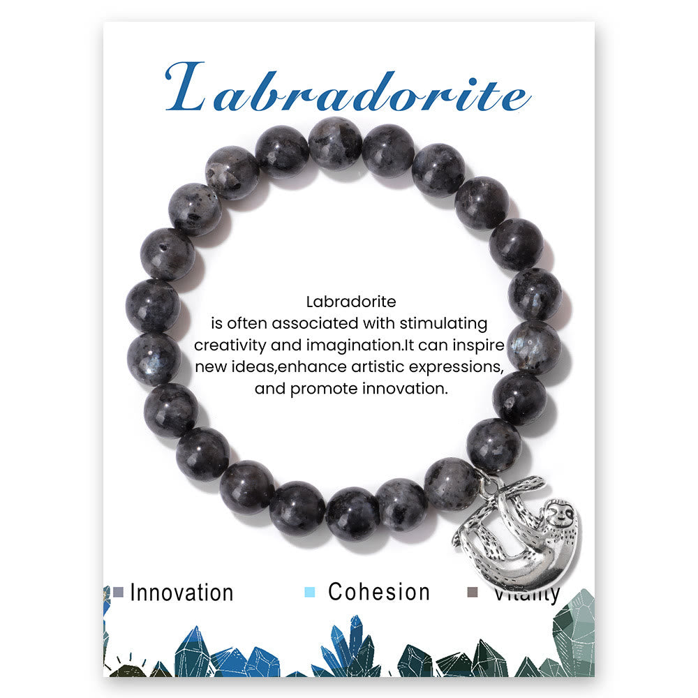 Olivenorma Sloth Charm Round Gemstone Energy Beaded Bracelet - Labradorite - image 13