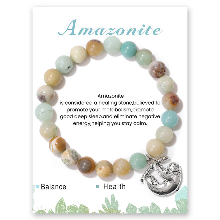 Olivenorma Sloth Charm Round Gemstone Energy Beaded Bracelet - Amazonite - image 17