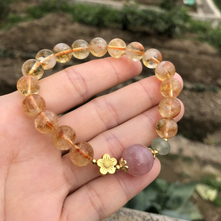 Olivenorma Natural Citrine Rose Quartz Flower Charm Beaded Bracelet - image 4
