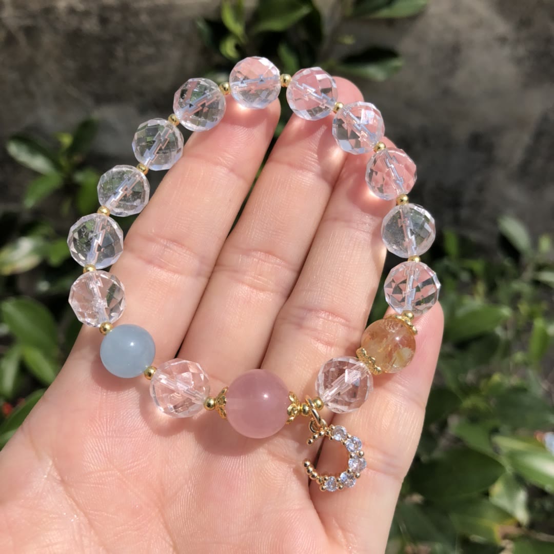 Olivenorma Faceted Clear Crystal Crescent Moon Charm Bracelet - image 1