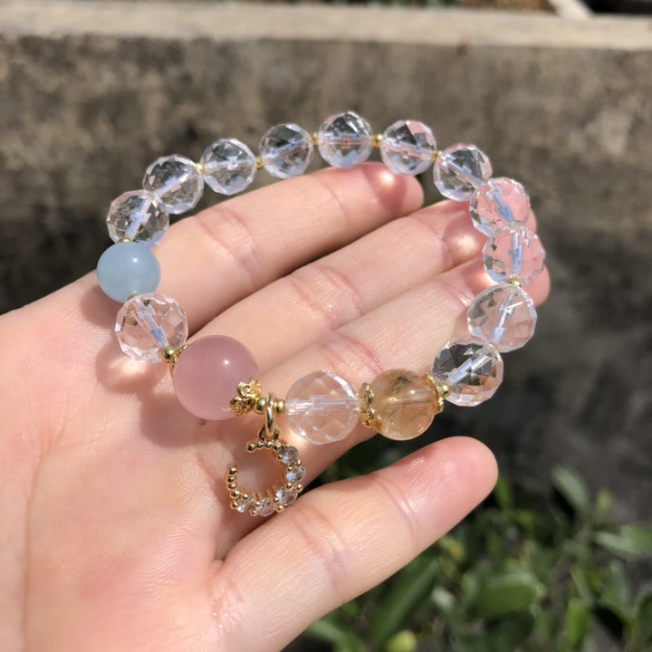 Olivenorma Faceted Clear Crystal Crescent Moon Charm Bracelet - image 2