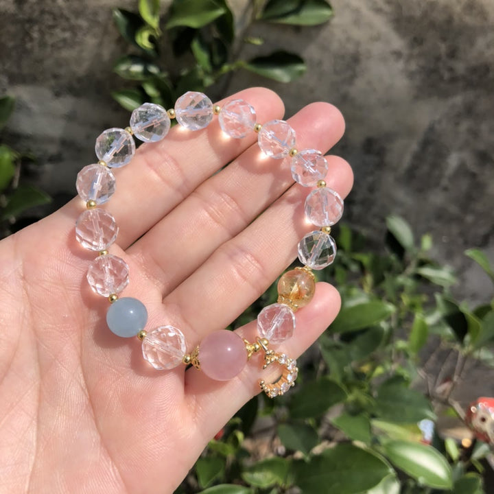 Olivenorma Faceted Clear Crystal Crescent Moon Charm Bracelet - Natural Stone - image 0