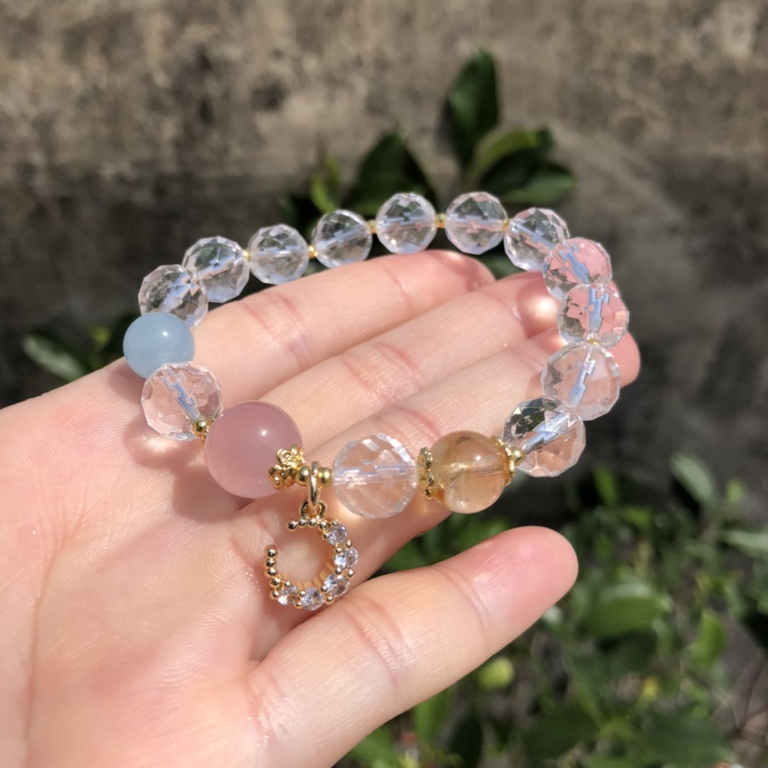 Olivenorma Faceted Clear Crystal Crescent Moon Charm Bracelet - image 3