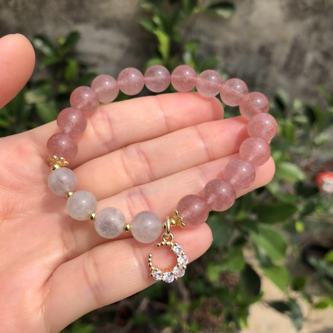 Olivenorma Natural Strawberry Quartz Labradorite Moon Charm Bracelet - image 4