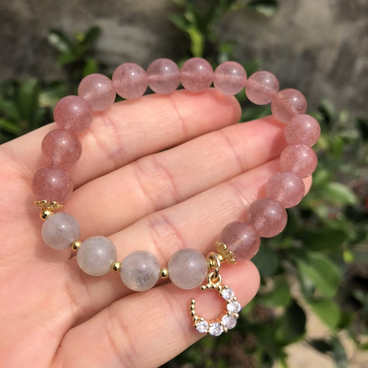 Olivenorma Natural Strawberry Quartz Labradorite Moon Charm Bracelet - image 2