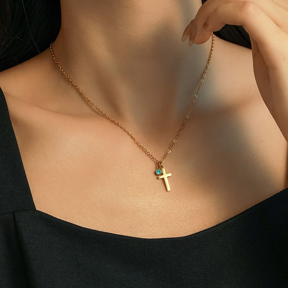 Olivenorma Aquamarine Cross Evil Eye Hamsa Symbol Charm Necklace - image 2