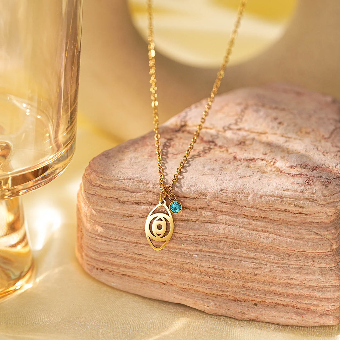 Olivenorma Aquamarine Cross Evil Eye Hamsa Symbol Charm Necklace - Evil Eye - image 9