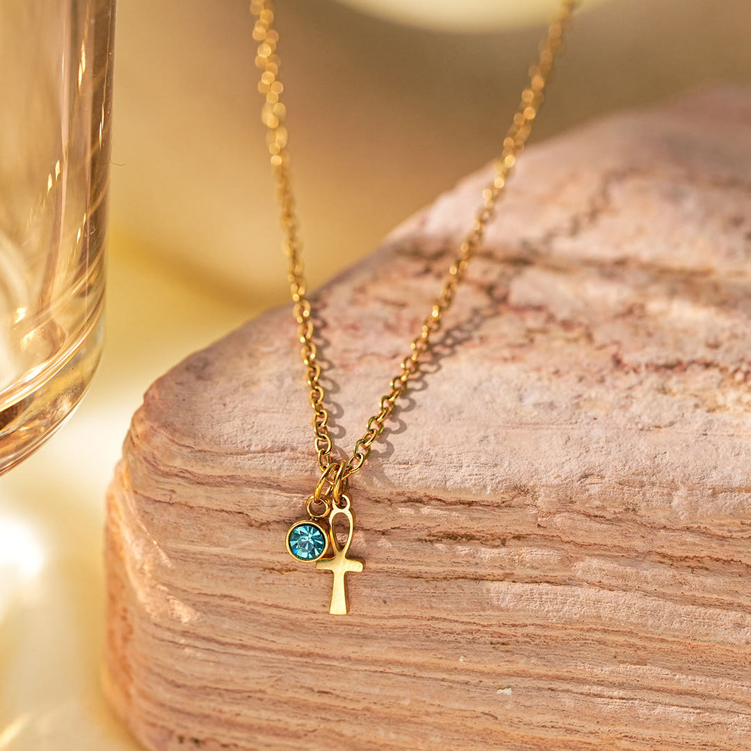 Olivenorma Aquamarine Cross Evil Eye Hamsa Symbol Charm Necklace - Ankh - image 3