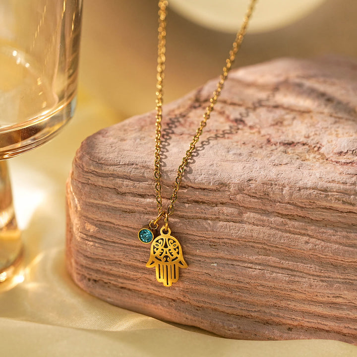 Olivenorma Aquamarine Cross Evil Eye Hamsa Symbol Charm Necklace - Hamsa #03 - image 7