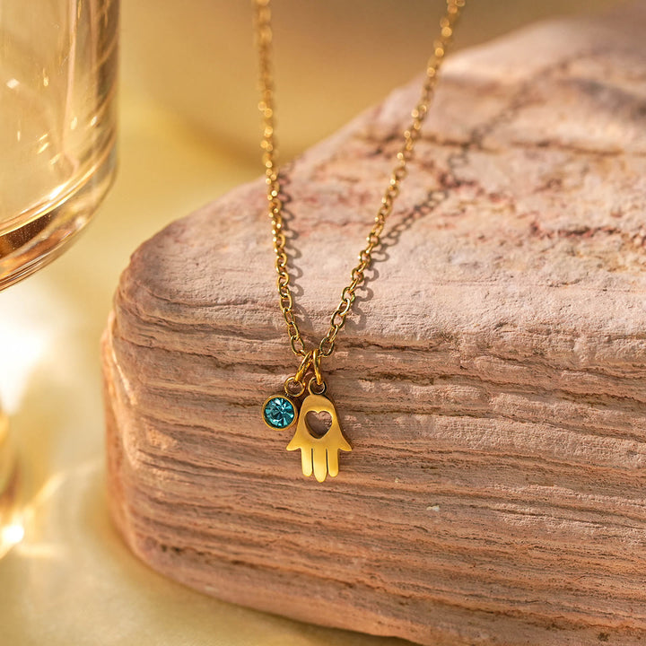 Olivenorma Aquamarine Cross Evil Eye Hamsa Symbol Charm Necklace - Hamsa #04 - image 8