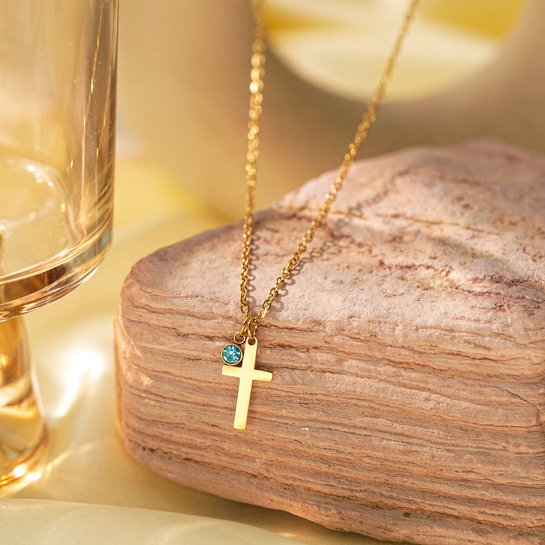 Olivenorma Aquamarine Cross Evil Eye Hamsa Symbol Charm Necklace - Cross - image 1