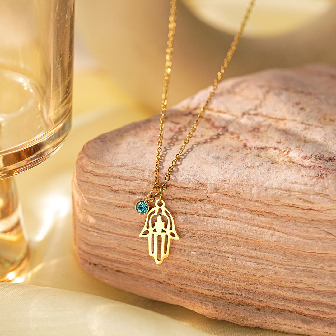 Olivenorma Aquamarine Cross Evil Eye Hamsa Symbol Charm Necklace - Hamsa #02 - image 6