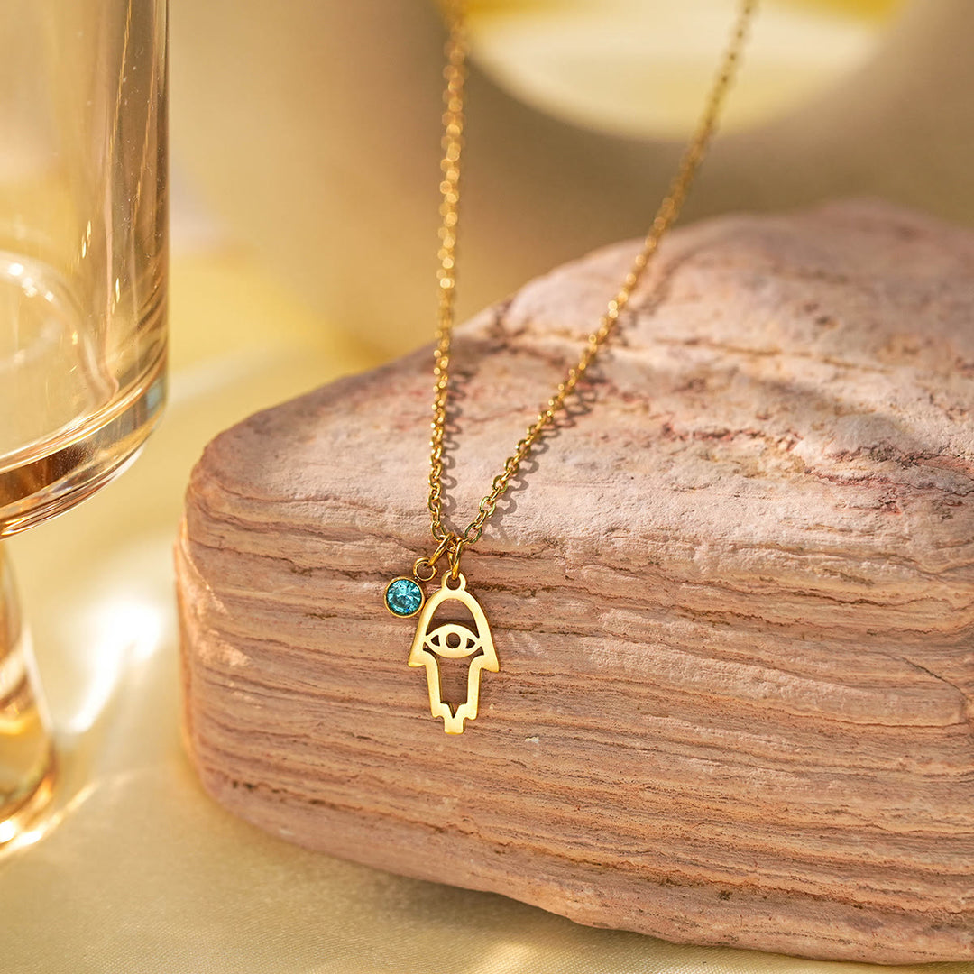 Olivenorma Aquamarine Cross Evil Eye Hamsa Symbol Charm Necklace - Hamsa #01 - image 5
