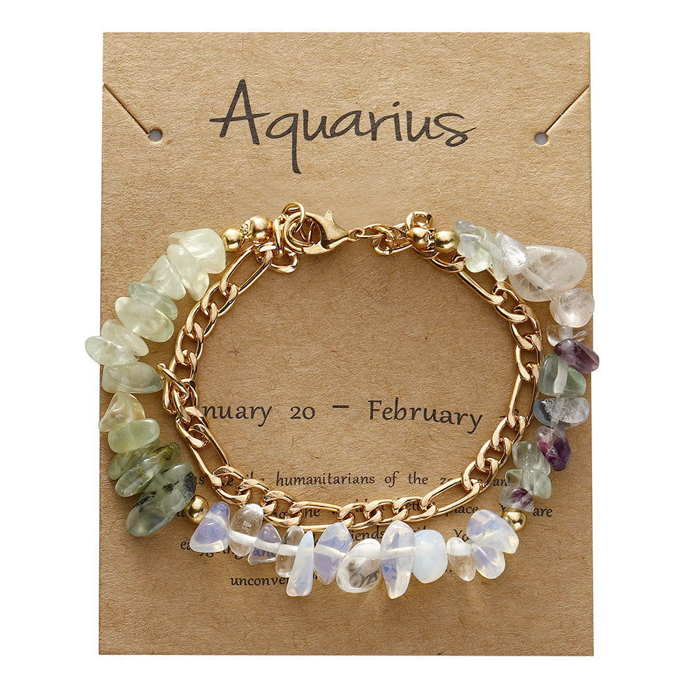 Olivenorma Natural Gravel Beads Metal Chain Zodiac Bracelet - Aquarius - image 11