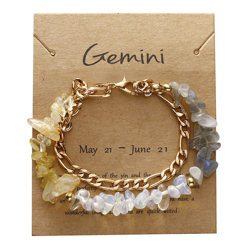 Olivenorma Natural Gravel Beads Metal Chain Zodiac Bracelet - Gemini - image 3