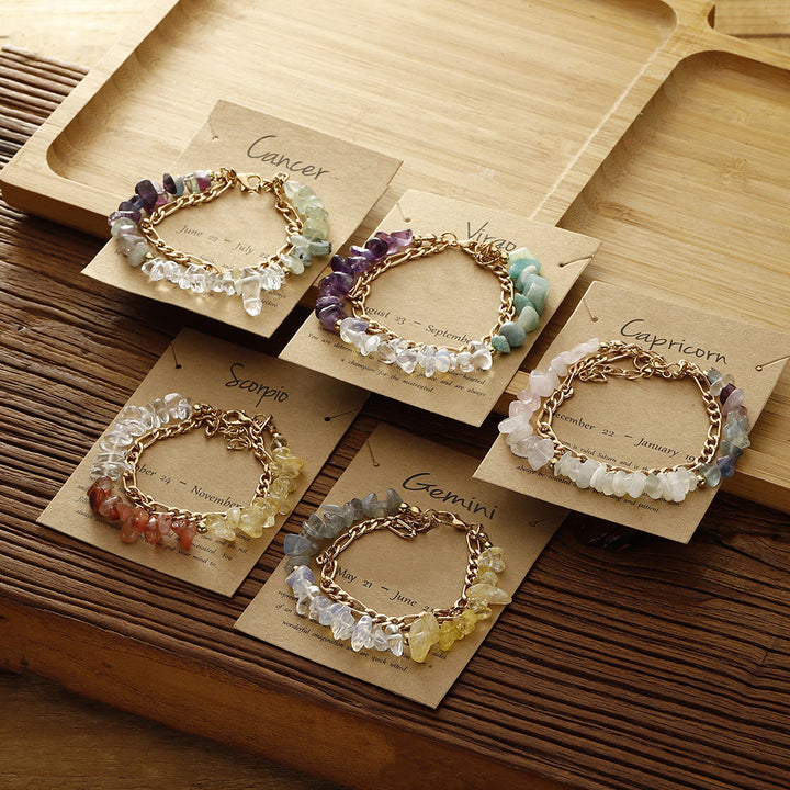 Olivenorma Natural Gravel Beads Metal Chain Zodiac Bracelet - image 0