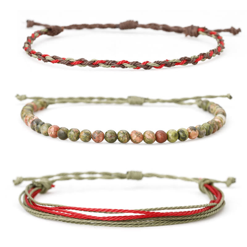 Olivenorma Natural Beads Cotton Rope Braided Bracelet - Unakite - image 1
