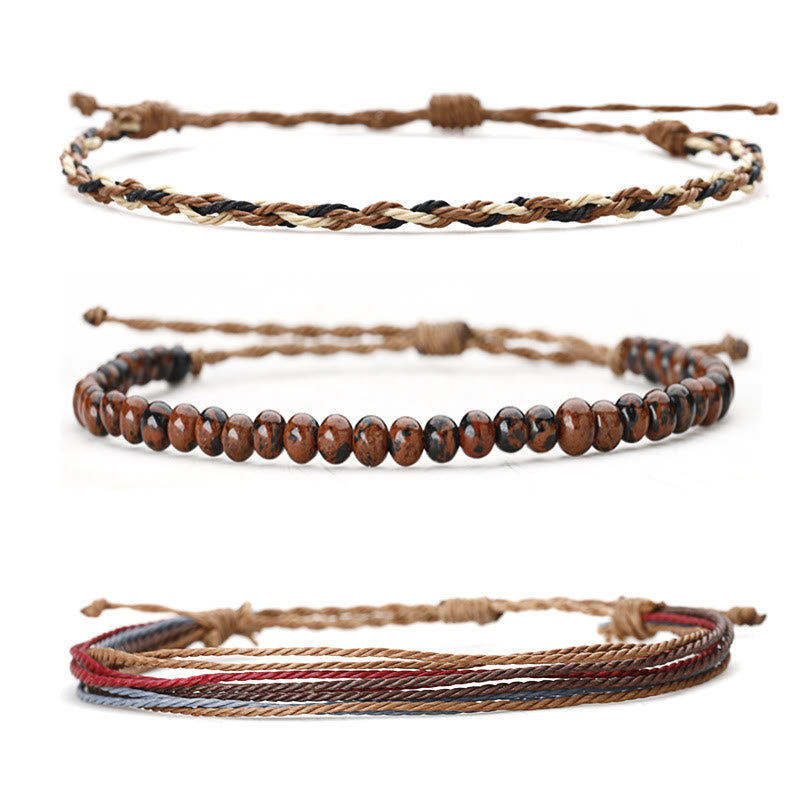 Olivenorma Natural Beads Cotton Rope Braided Bracelet - Mahogany Obsidian - image 15