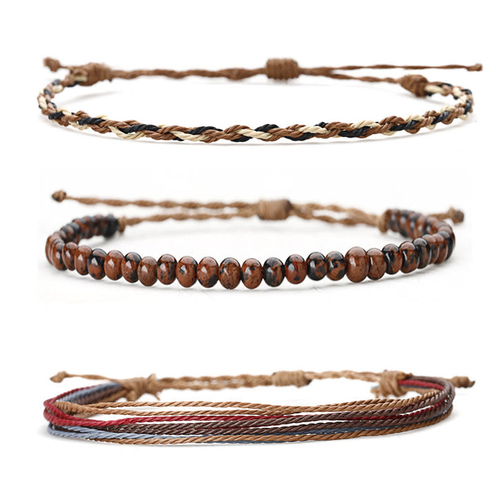 Olivenorma Natural Beads Cotton Rope Braided Bracelet - Mahogany Obsidian - image 15