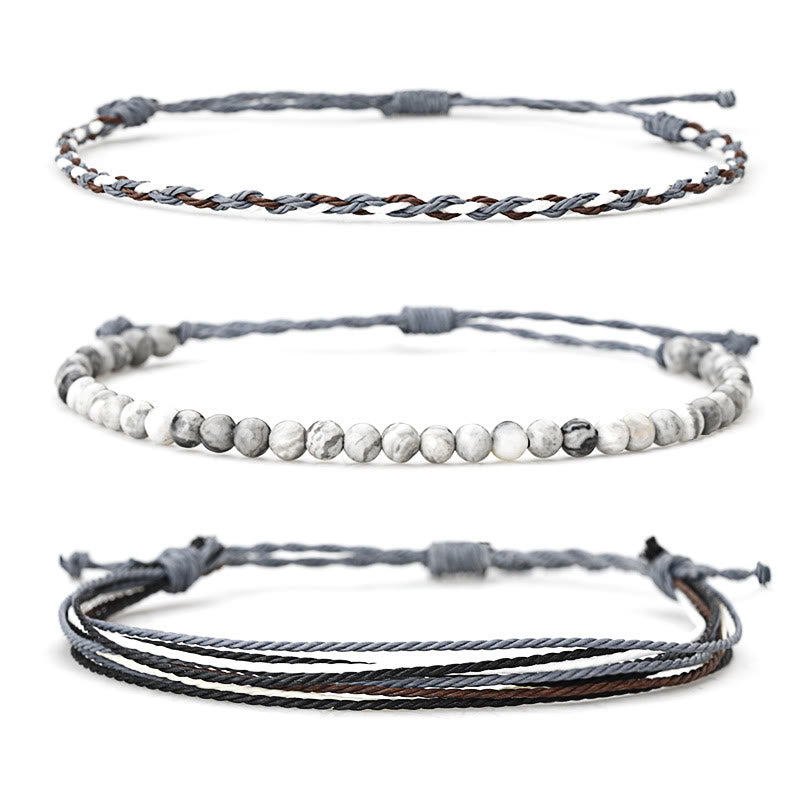 Olivenorma Natural Beads Cotton Rope Braided Bracelet - Grey Jasper - image 21