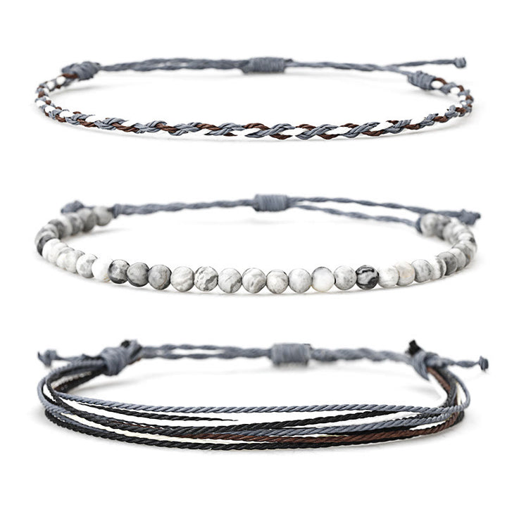 Olivenorma Natural Beads Cotton Rope Braided Bracelet - Grey Jasper - image 21