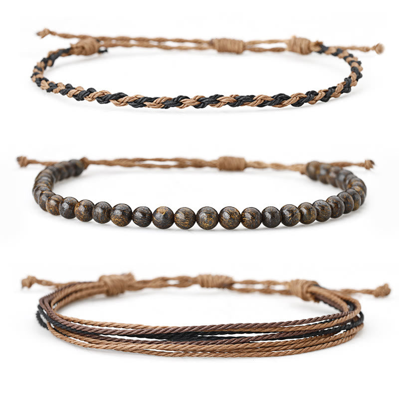 Olivenorma Natural Beads Cotton Rope Braided Bracelet - Bronzite - image 8