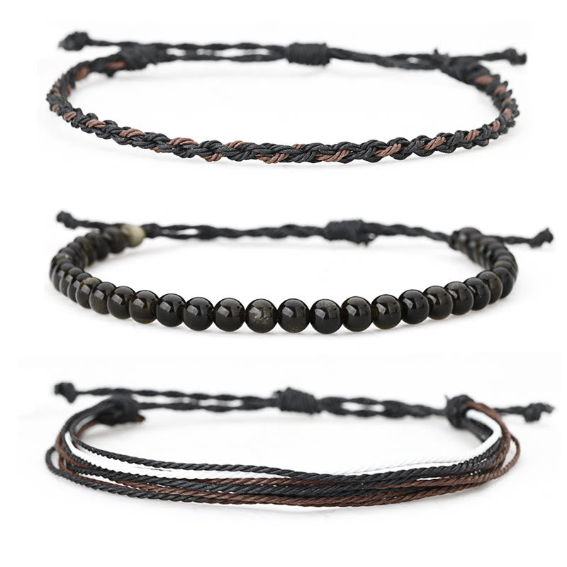 Olivenorma Natural Beads Cotton Rope Braided Bracelet - Obsidian - image 27