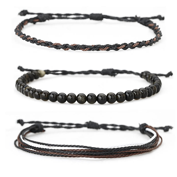 Olivenorma Natural Beads Cotton Rope Braided Bracelet - Obsidian - image 27