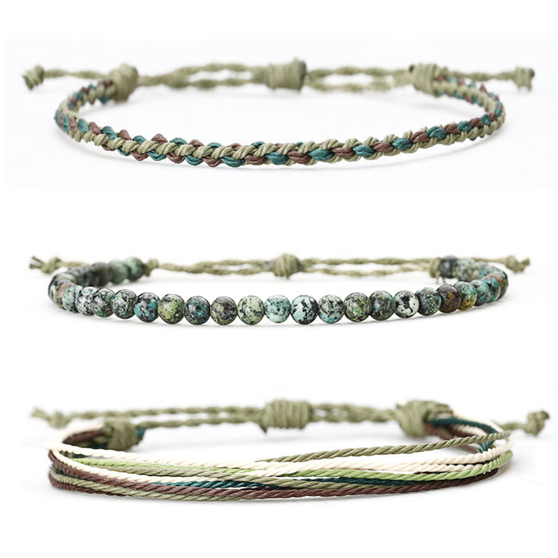 Olivenorma Natural Beads Cotton Rope Braided Bracelet - African Turquoise - image 11