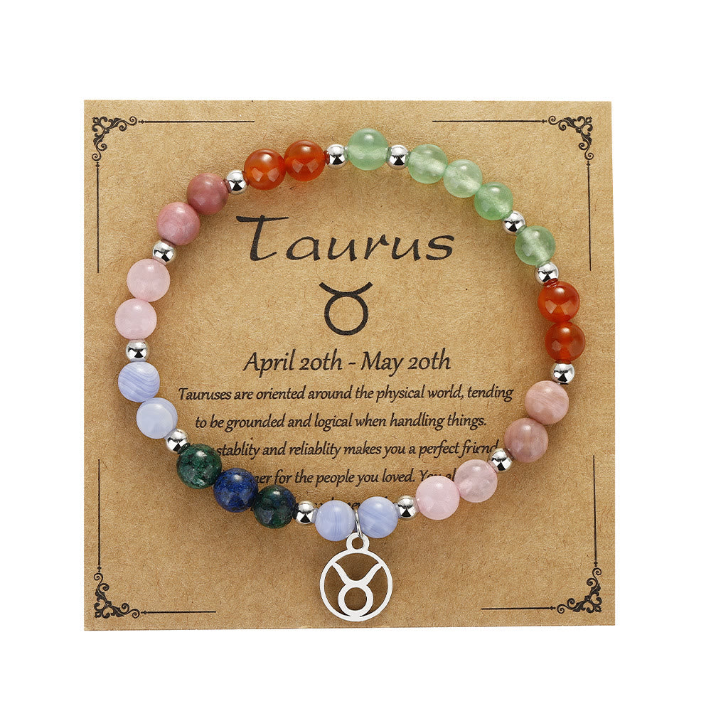 Olivenorma Natural Stone Beaded Zodiac Pendant Bracelet - Taurus - image 3