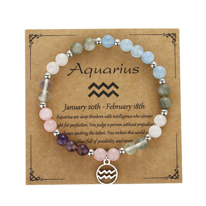 Olivenorma Natural Stone Beaded Zodiac Pendant Bracelet - Aquarius - image 12