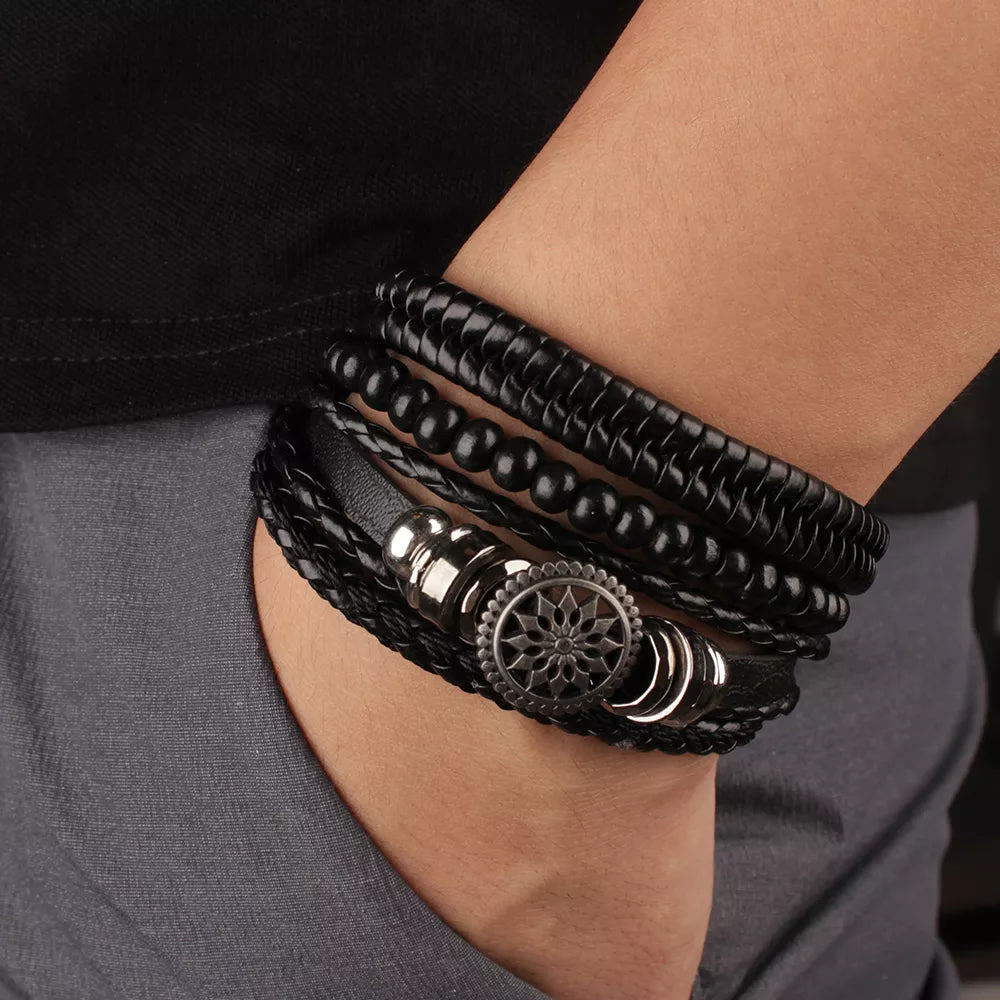 Olivenorma Vintage Pu Leather Beads Multilayer Bracelet - image 1