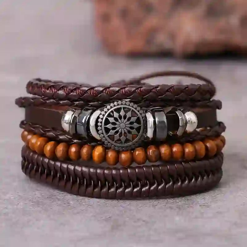 Olivenorma Vintage Pu Leather Beads Multilayer Bracelet - Brown - image 6