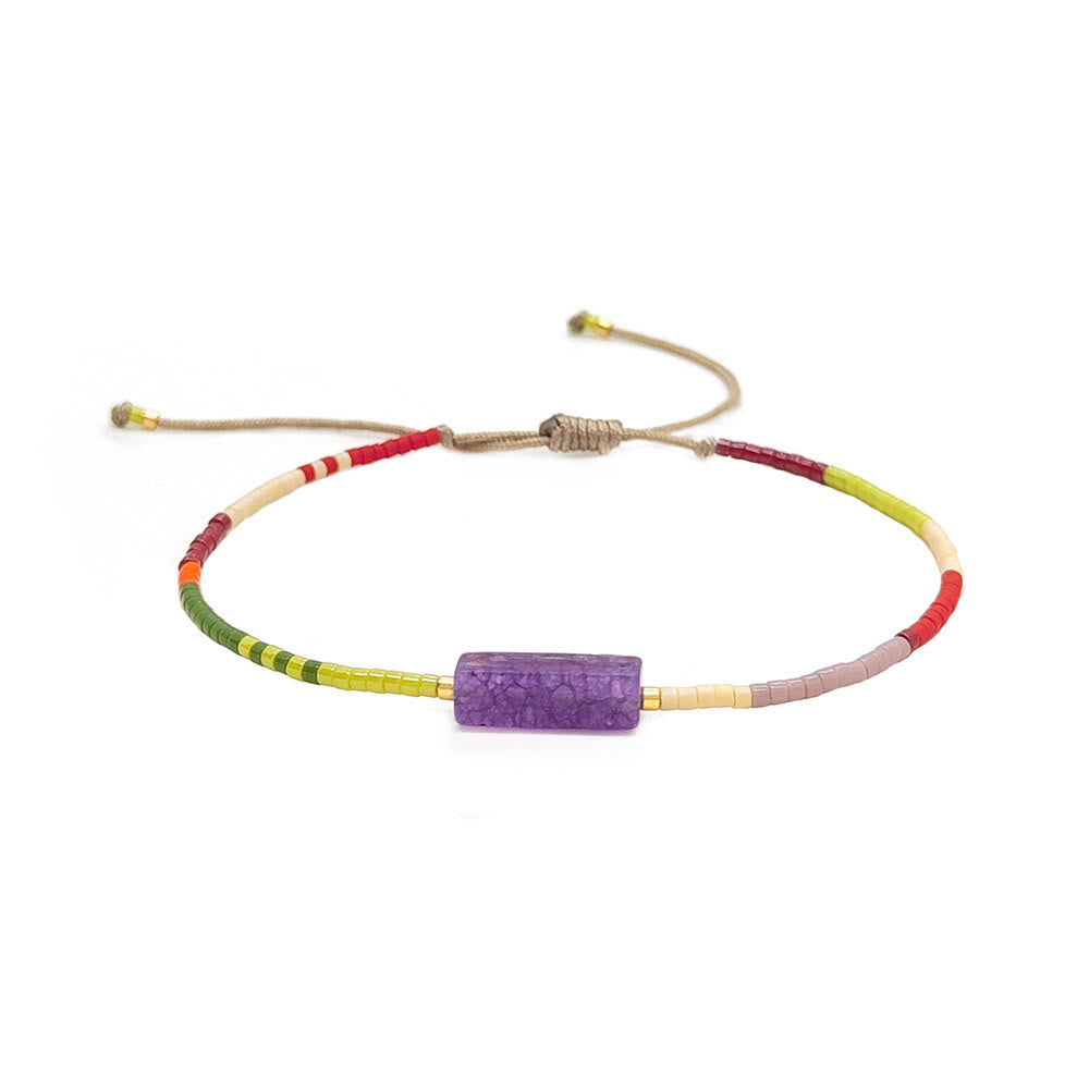 Olivenorma Natural Beads Rectangular Crystal Pendant Bracelet - Amethyst - image 1
