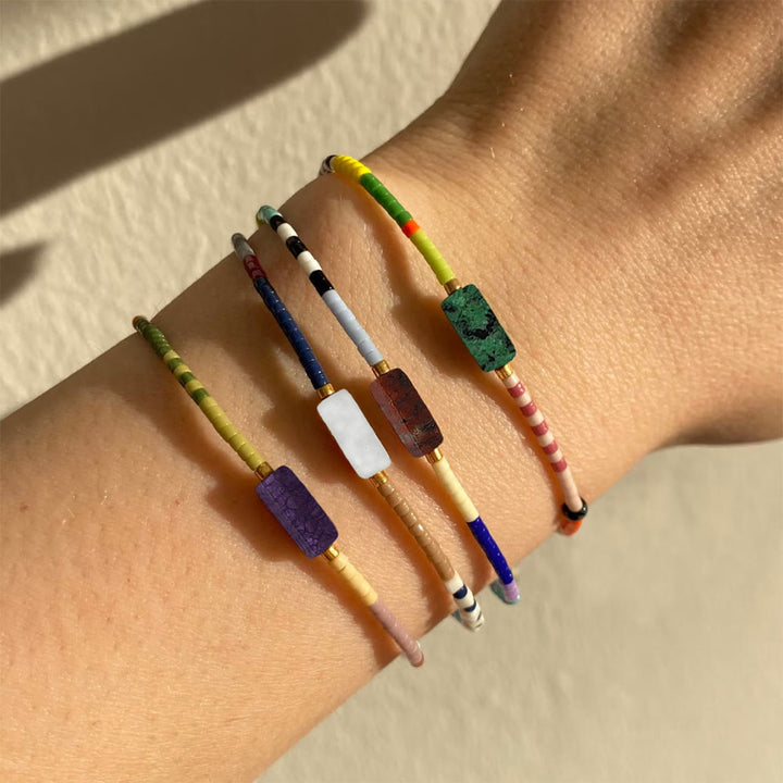 Olivenorma Natural Beads Rectangular Crystal Pendant Bracelet - image 0