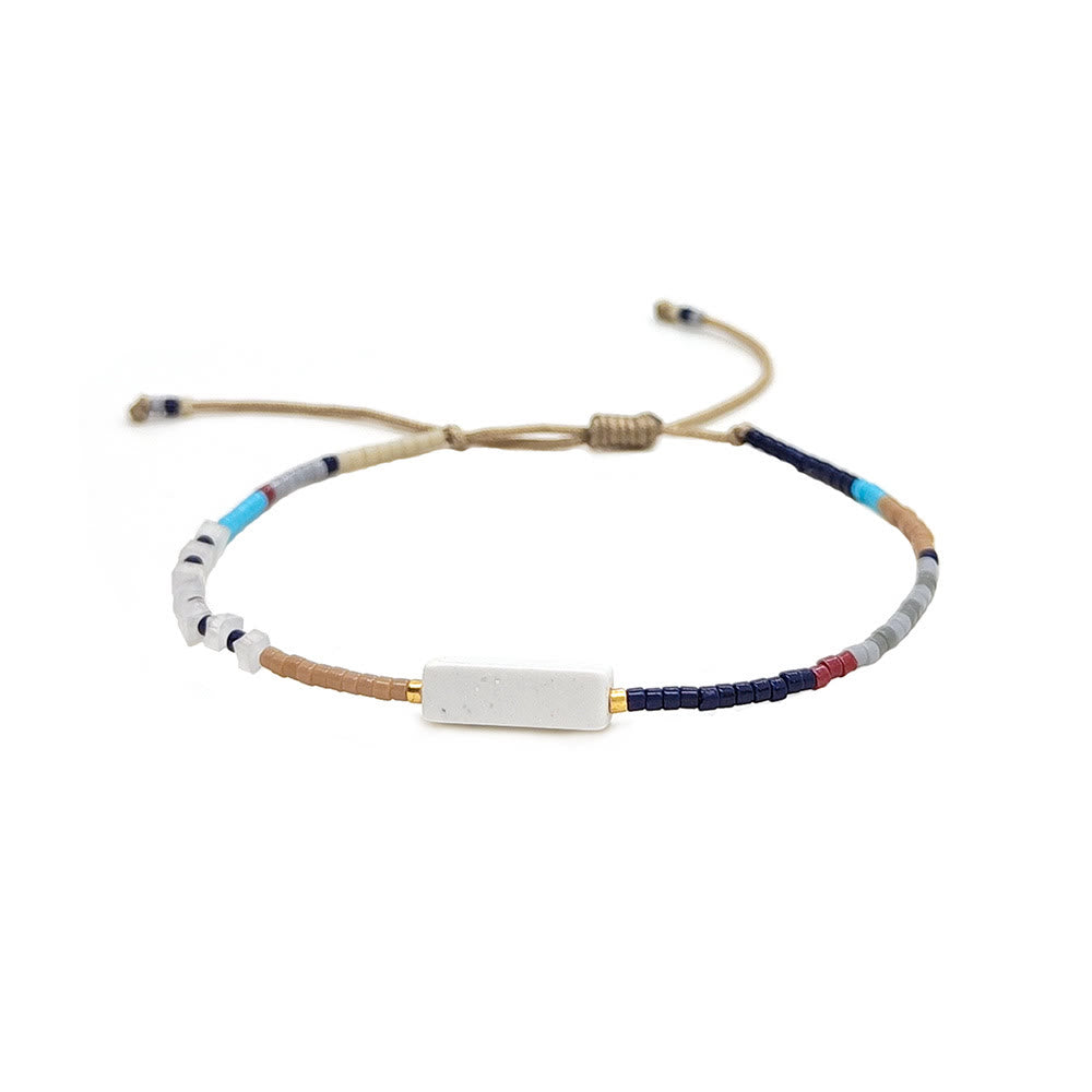 Olivenorma Natural Beads Rectangular Crystal Pendant Bracelet - White Turquoise - image 3
