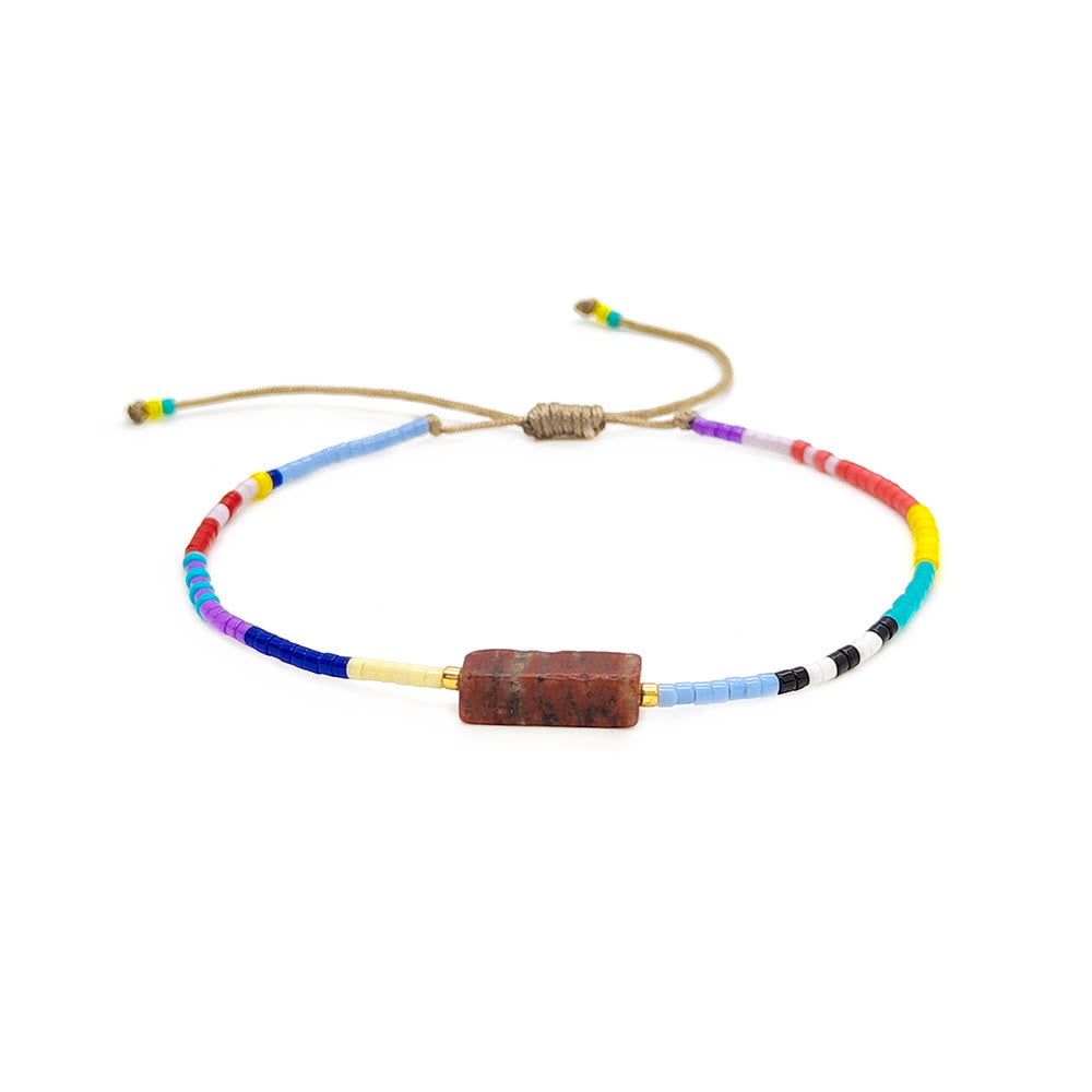 Olivenorma Natural Beads Rectangular Crystal Pendant Bracelet - Red Jasper - image 7